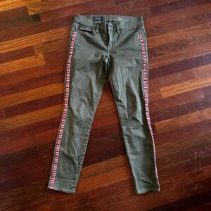 J. Crew Olive Skinny Jeans Red Stripes 26
